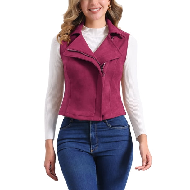 CHALECO CORTO SIN MANGAS DE SUEDE SINTÉTICO PARA MUJERES INSPIRADOR CHIC L BURDEOS CLARO