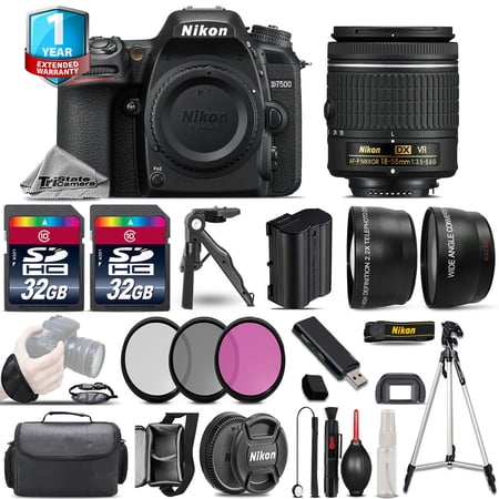 Nikon D7500 Camera + AF-P 18-55mm VR - 3 Lens Kit + 1yr Warranty - 64GB Bundle (International Version)