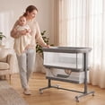 thumbnail image 2 of LINLUX Baby Bassinet,6-Height Adjustable Bedside Bassinet with Wheels,Mosquito Net & All-Sided Mesh, Gray, 2 of 8