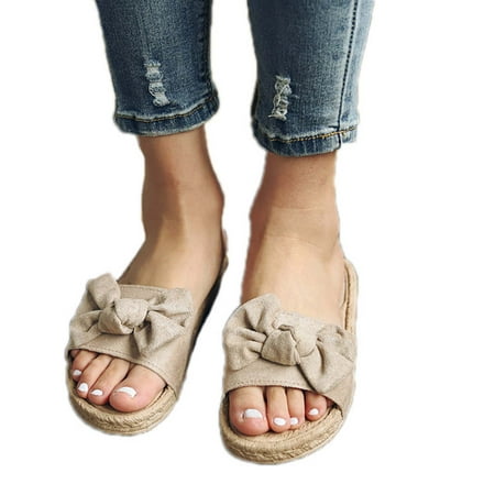 Women Casual Sandals Slipper Flat Bowknot Slip On Shoes Summer