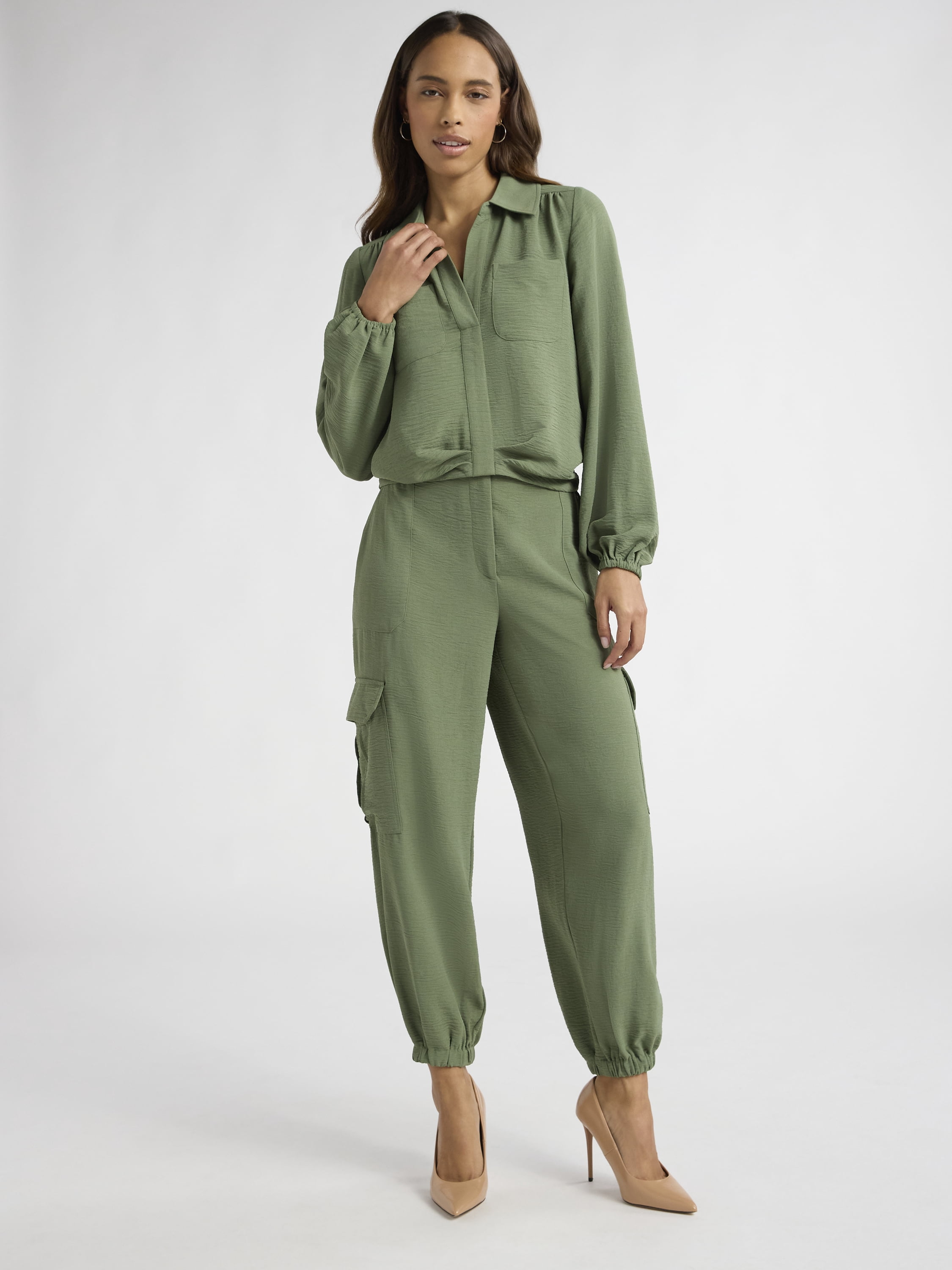Sofia Jeans Women's Utility Blouse with Long Sleeves, Sizes XS-XXXL