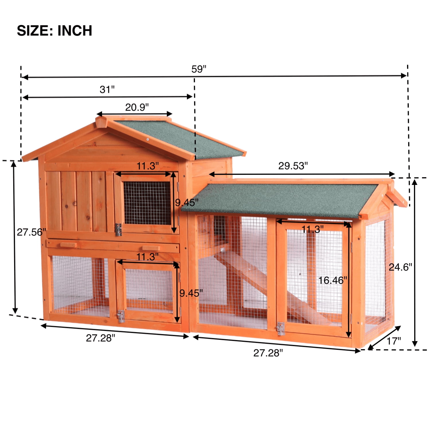 Rabbit Hutch for Backyards on Clearance, 54.5''X 17'' X 33.5'' Water ...