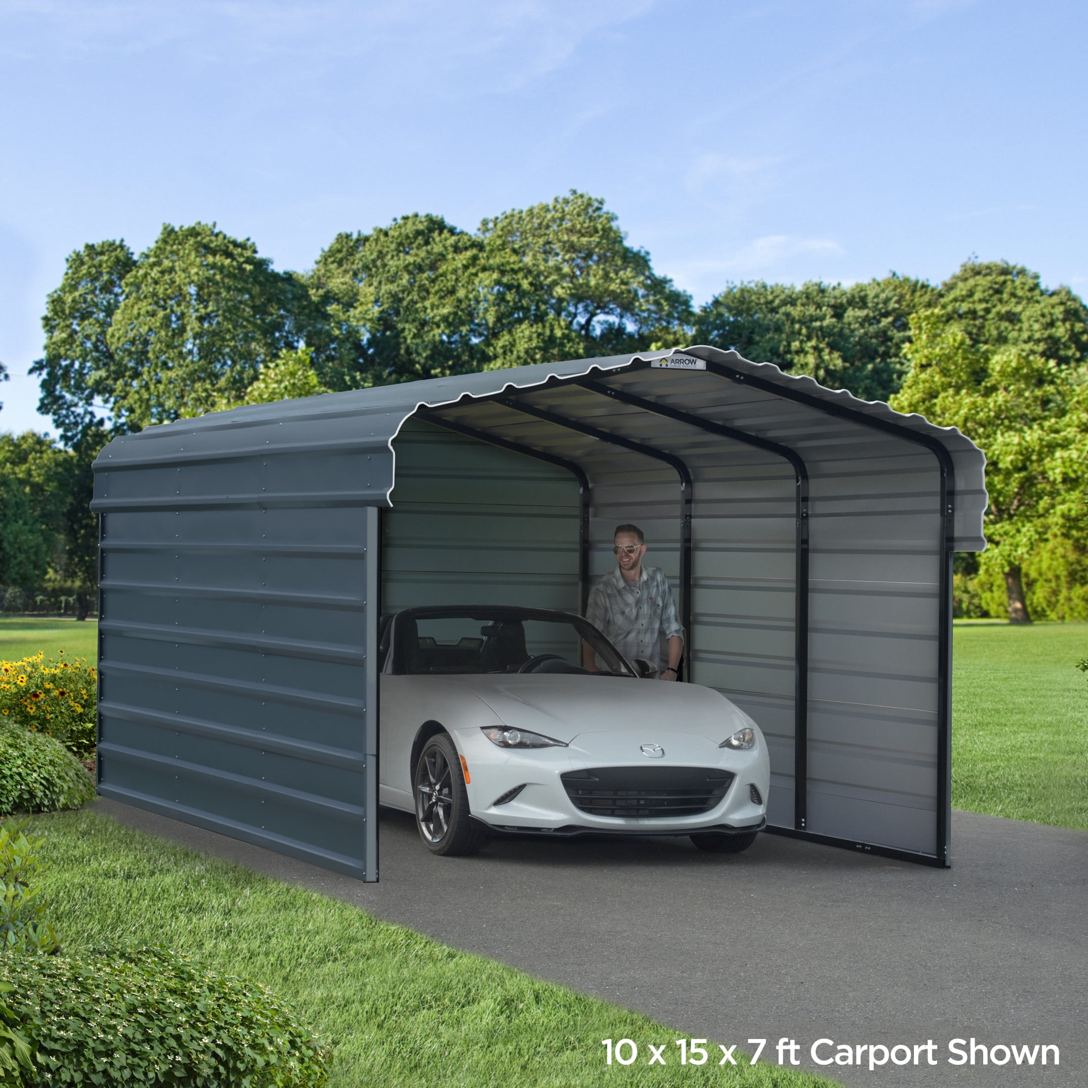 Arrow 10 x 24 x 9 ft Charcoal Steel Carport With 3 Wall Kit