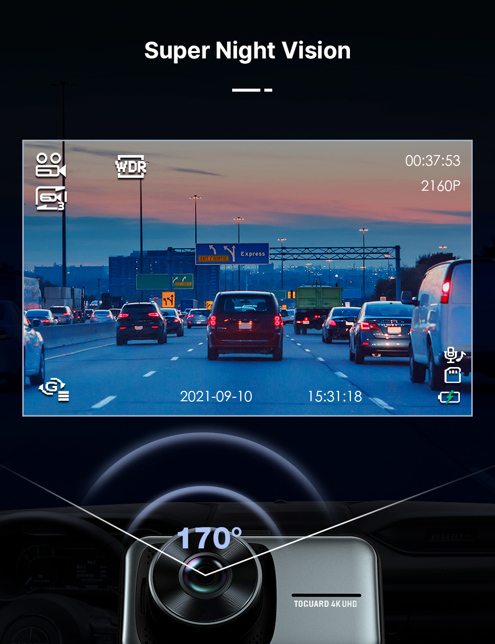 TOGUARD 4K+1080P Dual Dash Cam with 3-Inch Screen photo 8