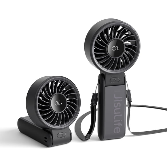 Ventilador portátil JISULIFE Life7 de alta potencia, 3600 mAh, 5 velocidades, negro