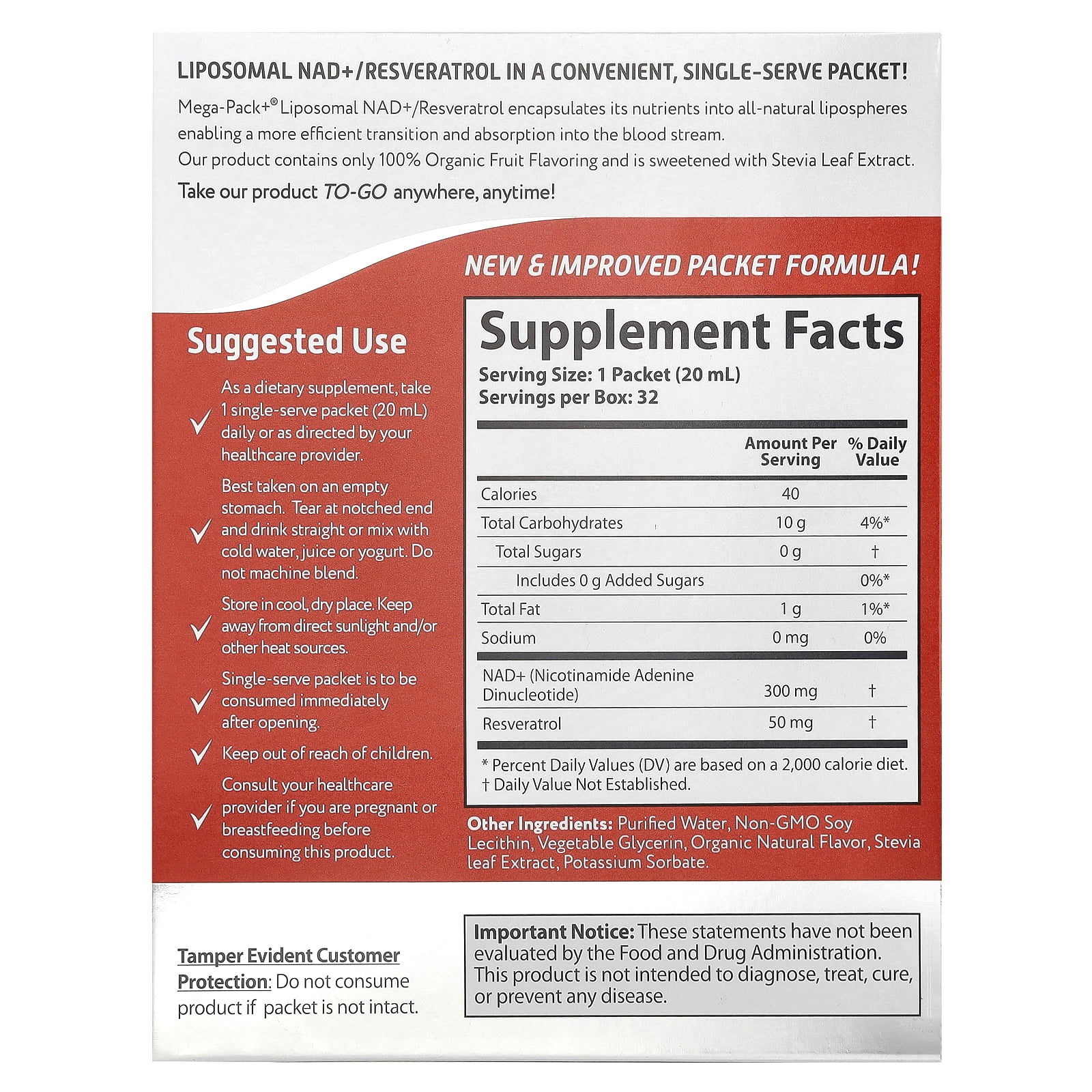 Aurora Nutrascience Liposomal NAD+/Resveratrol, 32 Packets, 0.68 fl oz (20 ml) Each