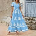 thumbnail image 6 of Summer Dresses for Women 2025, Women's Summer Print Pocket Short Sleeved Dress With Flowing Beach Dress(Light Blue,S), 6 of 8