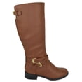 thumbnail image 1 of bio Cognac Light Brown Soda Women Knee High Buckled Riding Small Heel Flat Boots Side Zipper 6.5, 1 of 4