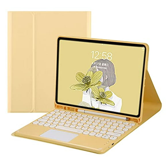 iPad Pro 12.9 inch 5th 4th 3rd Generation Keyboard Case with Touchpad Cute Round Key Color Keyboard Pro 12.9" 2021 2020 2018 Detachable Touch Keyboard Cover,Yellow