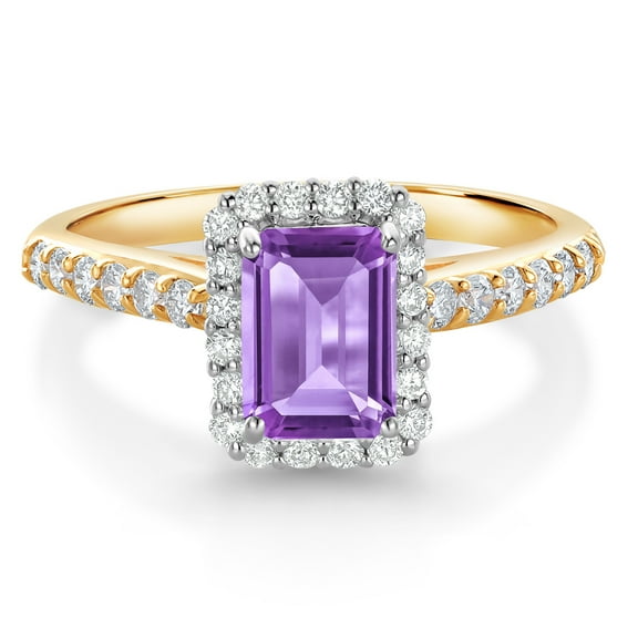 Gem Stone King 1.29 Ct Purple Amethyst G/H Lab Grown Diamond 10K Yellow and White Gold Halo Engagement Ring (Size 5)