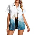 thumbnail image 4 of Plus Size Summer Shirts for Women Short Sleeve Button Down Collared Fashion Printed Casual Loose Beach Vacation Tops (XL, Sky Blue), 4 of 5