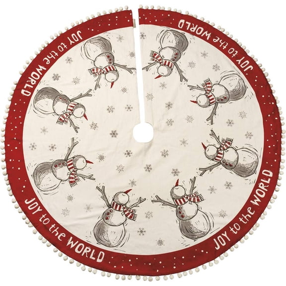 JOY TO THE WORLD Snowman Large Christmas Tree Skirt 52" Dia, Primitives by Kathy