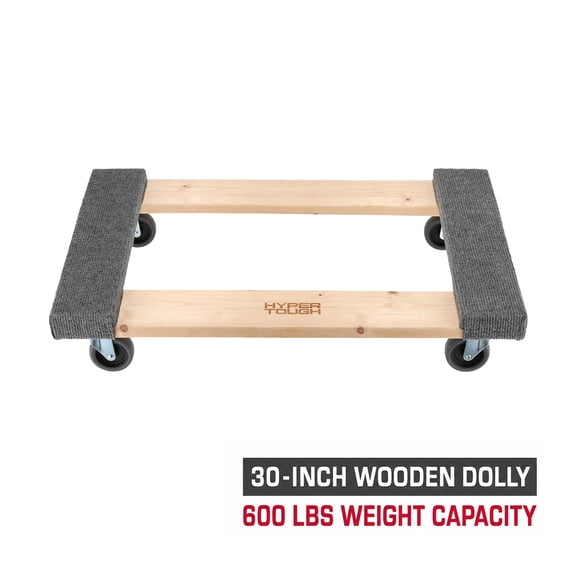 Hyper Tough Wooden Dolly, 600 lb Capacity, Padded Hardwood Frame with Swivel Casters