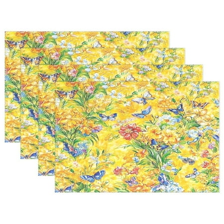 

Lively Butterfly Garden 4-Piece 12x18in Heat-Proof Place Mats Set Non-Slip for Family Dining