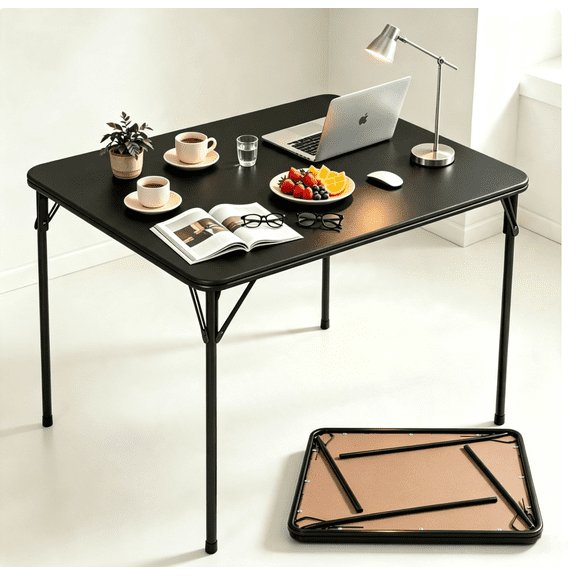 Dkelincs Square Folding Table 34" Portable Card Table, PVC Top Camping Dining Table 176 lbs for Indoor & Outdoor Use, Black