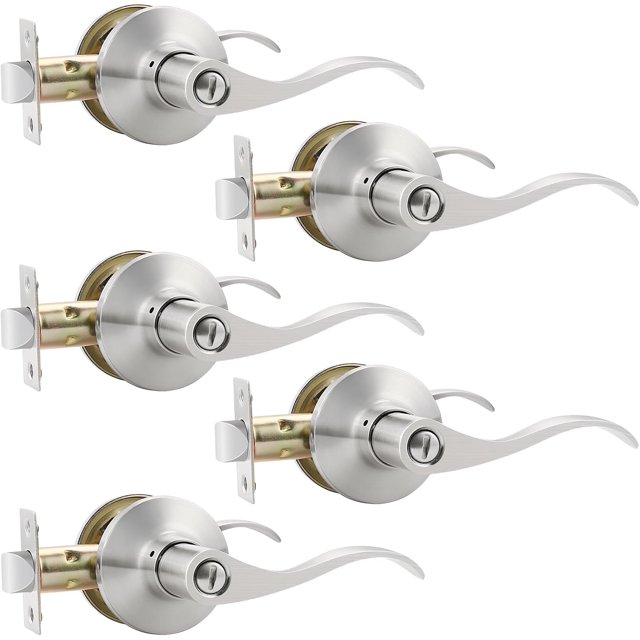 Satin Nickel Door Handle Interior Brushed Nickel Passage Door Lever for Hall and Closet Keyless Door Lock Set Reversible for Left Right Sided Doors Leverset Handleset