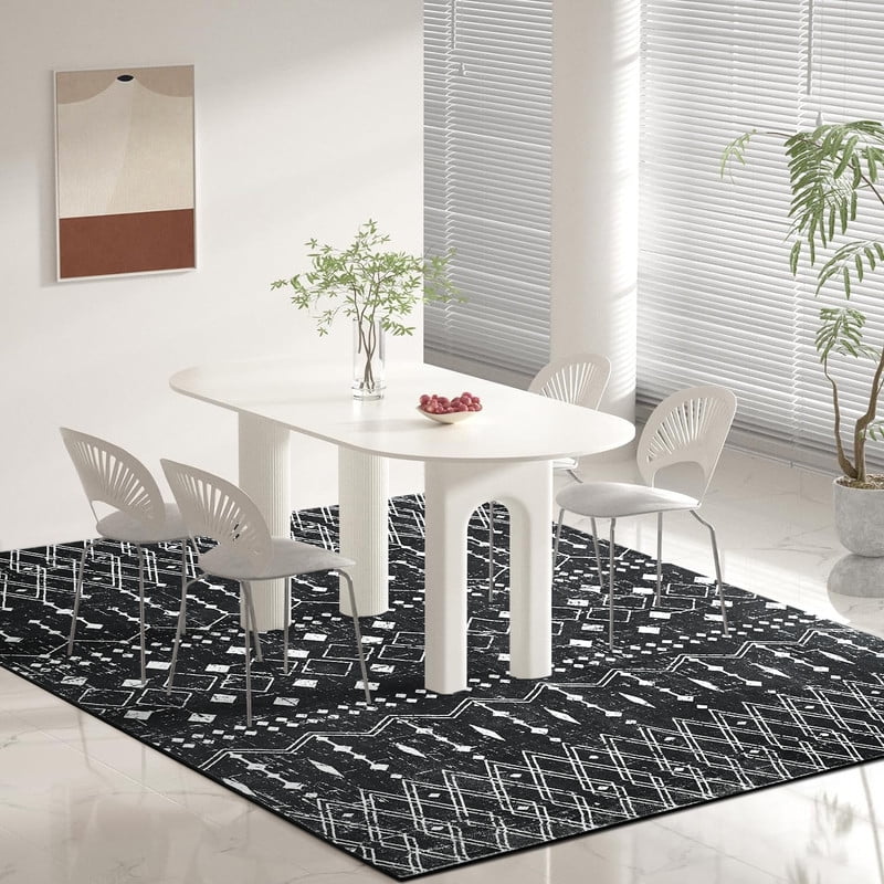 Jamfeel Area Rugs Vintage Geometric Printed Washable Rug Comfy Soft Non Slip Low Pile Carpet for Living Room, Kitchen, Office 6'x9' Black