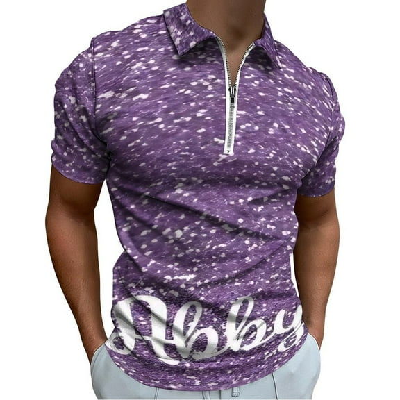 Dark Purple Glitter Men Zipper T-shirt Summer Casual Short Sleeve T-shirt Top