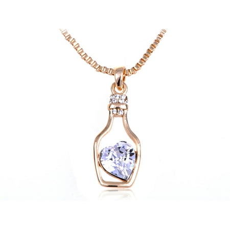 Swarovski Gold Tone Necklace - Light Sapphire Golden Tone Swarovski Crystal Elements Heart Bottle Necklace