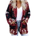 thumbnail image 1 of Cardigans, Chandails et Manteaux à Manches Longues Ouverts à l'Avant pour Femmes avec Poches (Rouge, M), 1 of 3