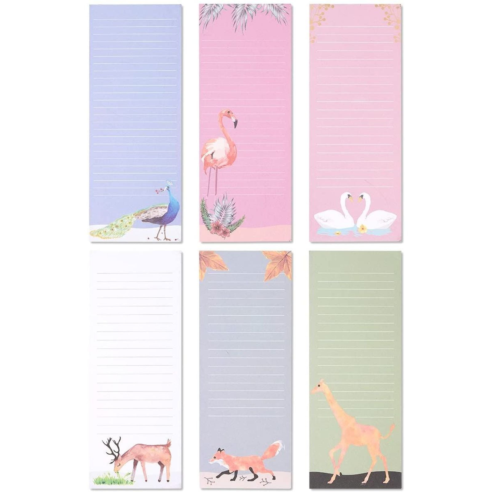 6 Pack Magnetic Notepad Grocery List, To Do List Shopping Note Pad Reminders for Fridge Refrigerator Magnet Pad Stationery, Assorted Animal Designs, 60 Sheets Per Pad, 3.5 x 9 inches