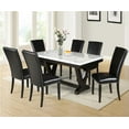 thumbnail image 5 of Modern White Faux Marble Dining Table - 72" Rectangular, Black V-Base, Seats 6, Wood, for Dining Room. Stylish & Durable, Formal Look., 5 of 6