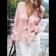 thumbnail image 5 of Blusa de Larga Abullonada Estilo Babydoll con Lazo Delantero para Mujer, Estilo Informal Y2K Rosa XXL, 5 of 8