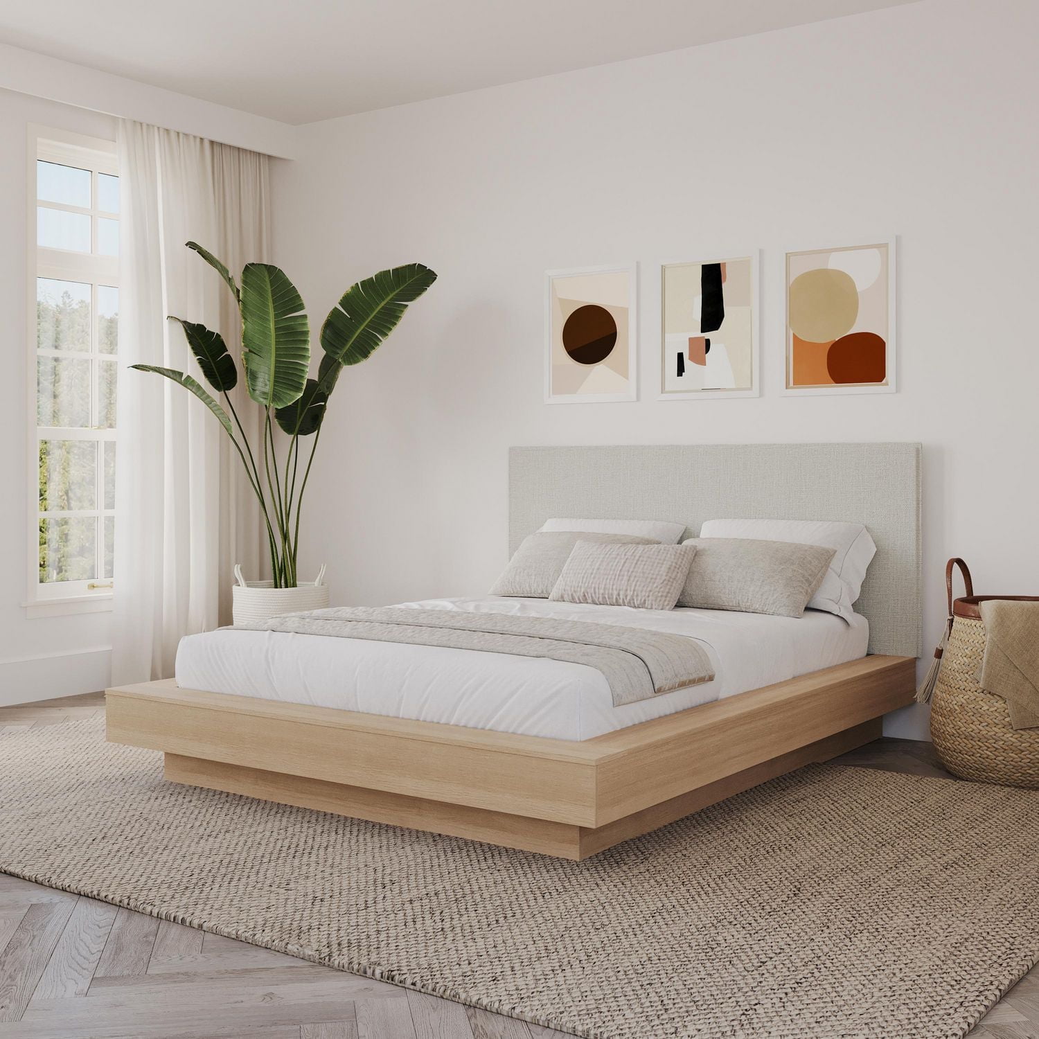 Lit plateforme Julian Queen Size avec tête de lit rembourrée