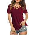 thumbnail image 4 of Fesfesfes Womens T Shirts Casual Women Casual Short Sleeve Flared Sleeves V-Neck Solid Loose T-Shirt Blouse Tops Women's Tops M(US:6), 4 of 8