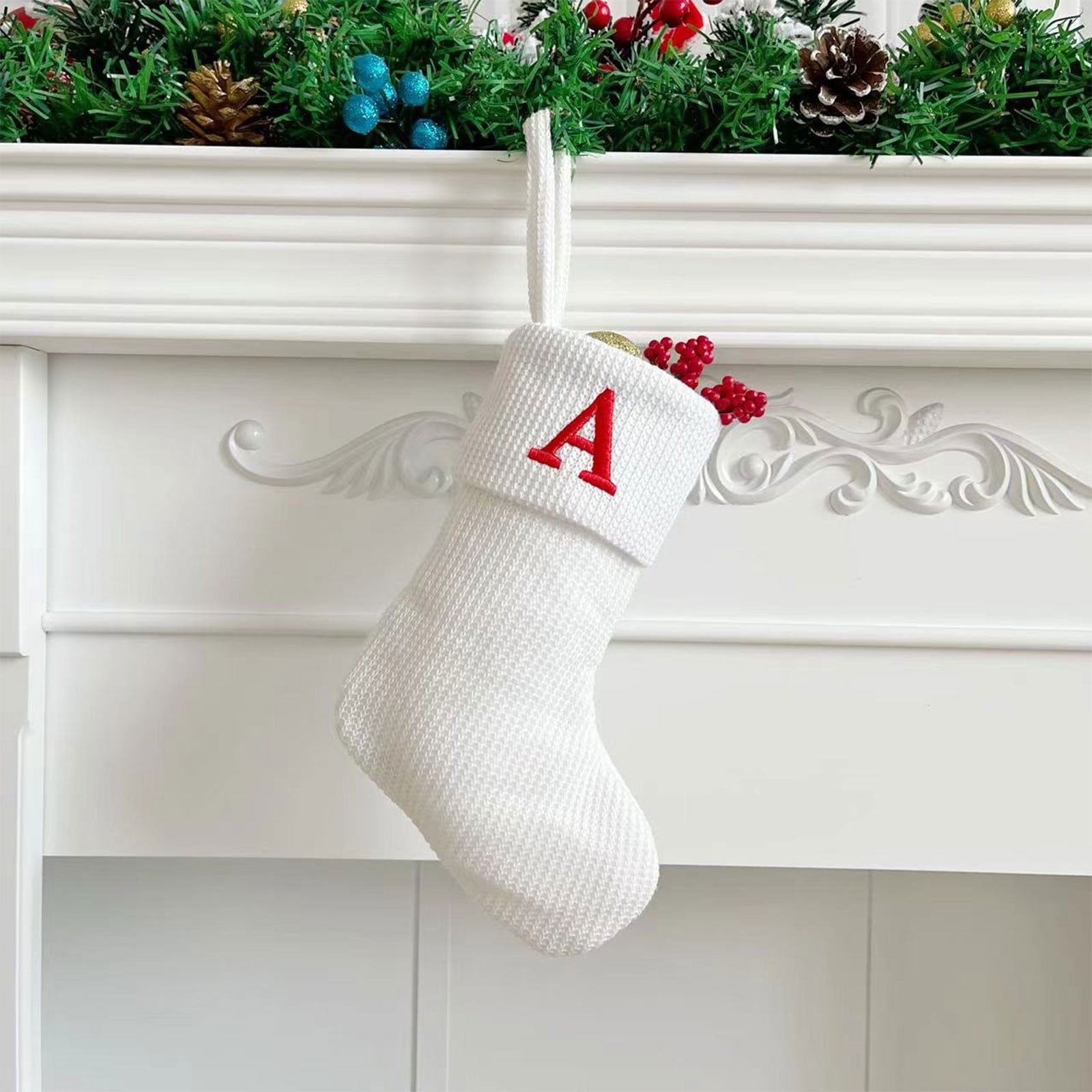 Christmas Stockings Small Embroidered Letter Knitted Xmas Hanging ...