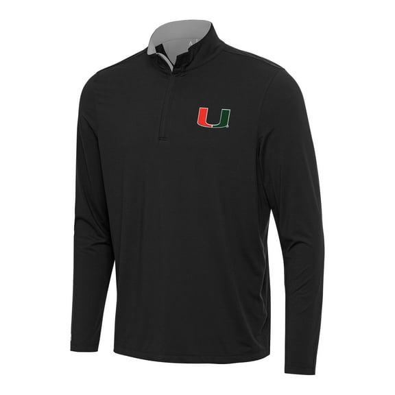 Men's Antigua Black/Gray Miami Hurricanes Content Quarter-Zip Pullover Top