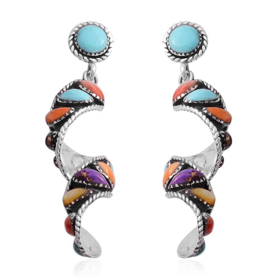chip Turquoise & coral Classic Southwestern stud earrings Sterling Silver 