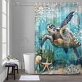 thumbnail image 5 of Retro Sea Turtles Bathroom Shower Curtain, Oceans Sea Stars Corals Waterproof Washable Soft Bath Curtain for Bathtub Decor with 12 Hooks&Grommet, 36x72 Inch, 5 of 9