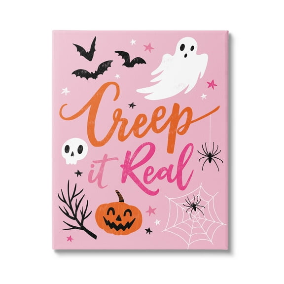 Creep It Real Pink Halloween Phrase Holiday Graphic Art Gallery Wrapped Canvas Print Wall Art