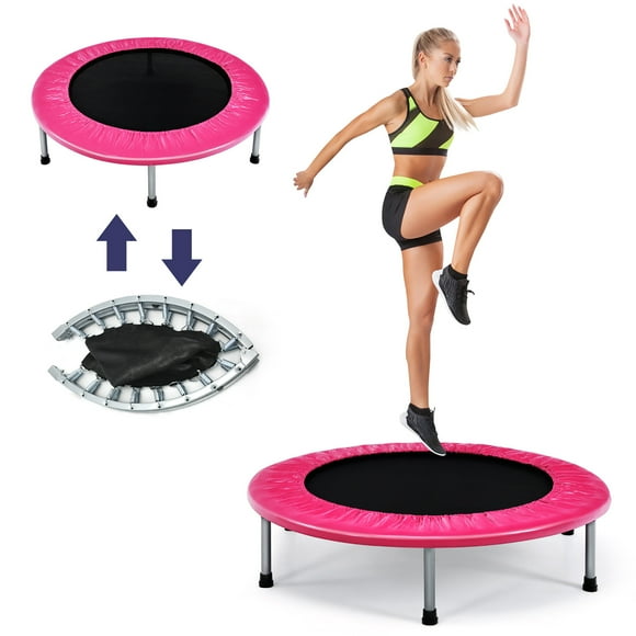 Gymax Goplus Mini Folding 36'' Trampoline Portable Recreational Fitness Rebounder Pink
