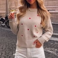 thumbnail image 2 of Edvintorg Women Sweaters Heart Embroidery Long Sleeve Cropped Knit Sweater Crew Neck Loose Pullover Top Clothes for Women Beige M, 2 of 5