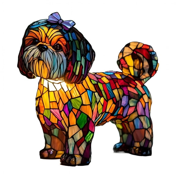 HIBIBUD Modern Shih Tzu Table Lamp, Cute Resin Animal Night Light with USB Power, Decorative Dog Art Lamp for Bedroom, Living Room, and Office