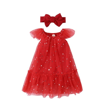 

Qtinghua Toddler Baby Girls Christmas Outfits Sequins Tulle Tutu Dress and Headband Party Clothes Red 2-3 Years
