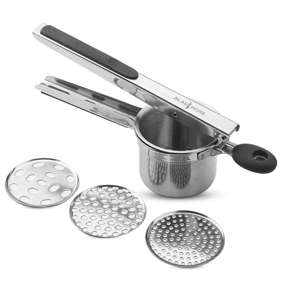 Heavy-Duty Potato Ricer with 304 Stainless Steel Cup and Silicone Handle, Masher for Potatoes, Vegetables & Baby Food, 29.5x14.5x9.3cm