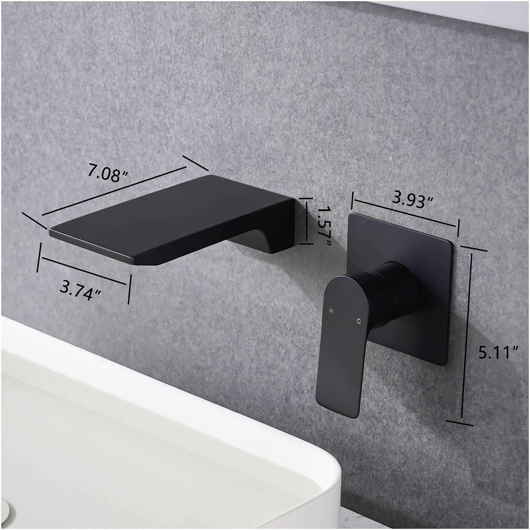 JERFIT Matte Black Wall Mount Waterfall Tub Faucet, Single Handle Bathtub Faucet with Rough-in Valve, Modern Bathroom Sink Faucet in Stainless Steel