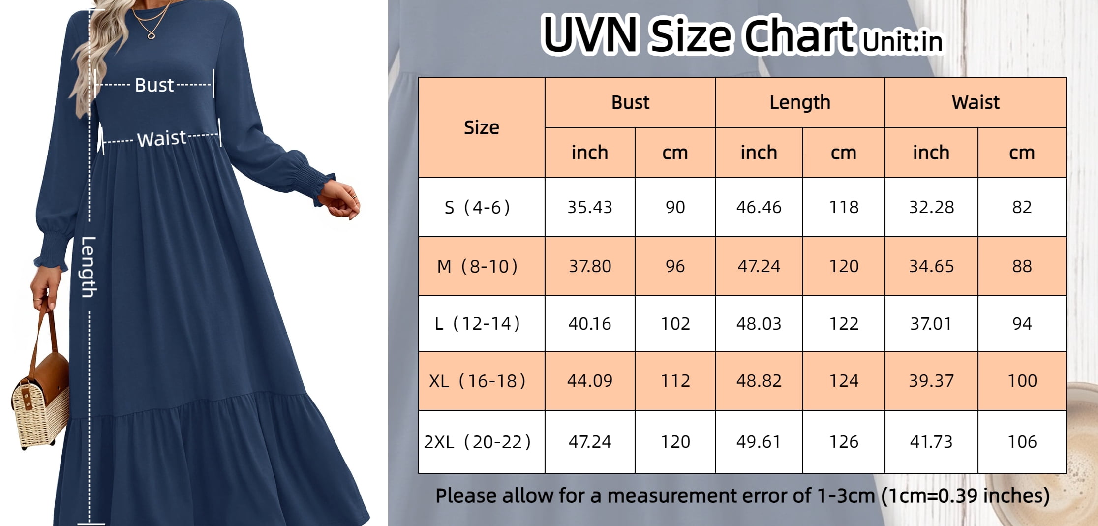 UVN Fall Long Dress for Women Crewneck Casual Long Sleeve Pleated Dresses with Pockets