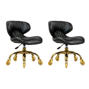 MAYAKOBA Set of 2 Nail Salon Pedicure Stool HugoII Pedicure Chair Short Adjustable Comfort Pneumatic Pump Salon Furniture & Equipment, Black Gold