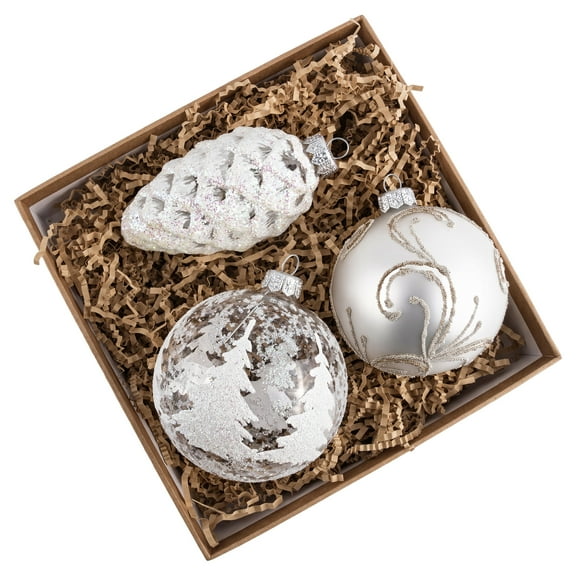 STPgoods Silver Forest Glass Christmas Ornament Set 3 Pcs Hand-Painted Christmas Tree Ornaments Christmas Tree Hanging Decoration Christmas Ball Ornament