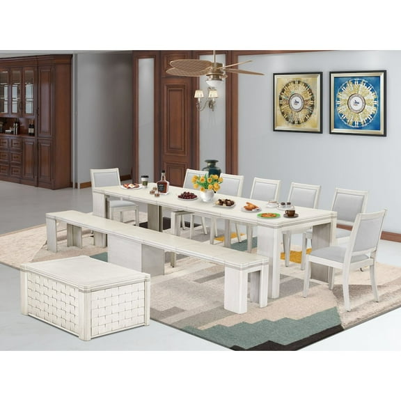 Luxe by East West Furniture 10 Pieces Extendable Dining Set, Antique White