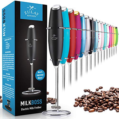 Whisk Drink Mixer for Coffee Battery Operated Electric Hand Foamer Blender for Lattes Cappuccino Hot Chocolate with Stainless Steel Stand Black LUXEAR One Touch Milk Frother Handheld Frappe 