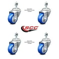 thumbnail image 2 of 3 Inch Blue Polyurethane Wheel Swivel ½ Inch Threaded Stem Caster Set SCC, 2 of 2