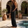 thumbnail image 6 of Womens Straight Leg Jeans New Womens Halter V-Neck Jumpsuits Casual Wide Leg Sleeveless Overalls High Waist Flowy Vacation One Piece Set, 6 of 8