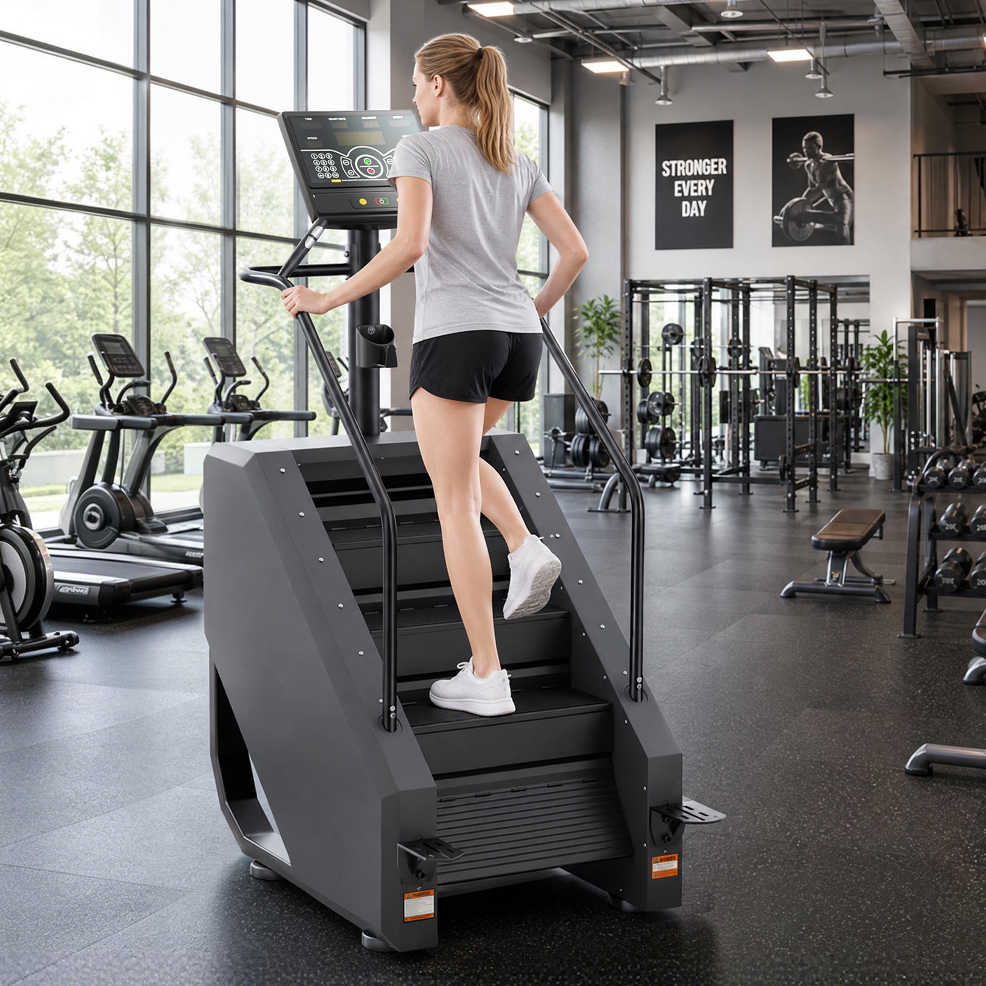 INTRTLOCKINGING TILES Stair Stepper Machine, 375 LB Capacity with 15 Resistance Levels for Home Cardio & Strength Training