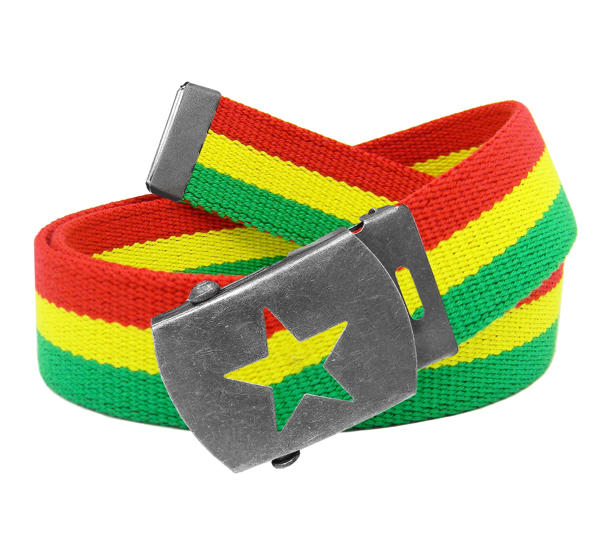 Boys Uniform Distressed Silver Star Slider Military Belt Buckle with Canvas Belt