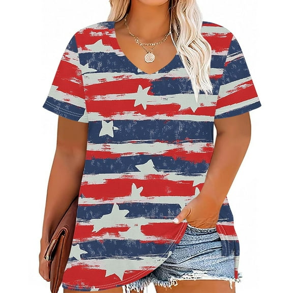 Plus Size 4X Women's Short Sleeve Tops Sale Under $10 Free Shipping Summer Casual Loose Print Blouse